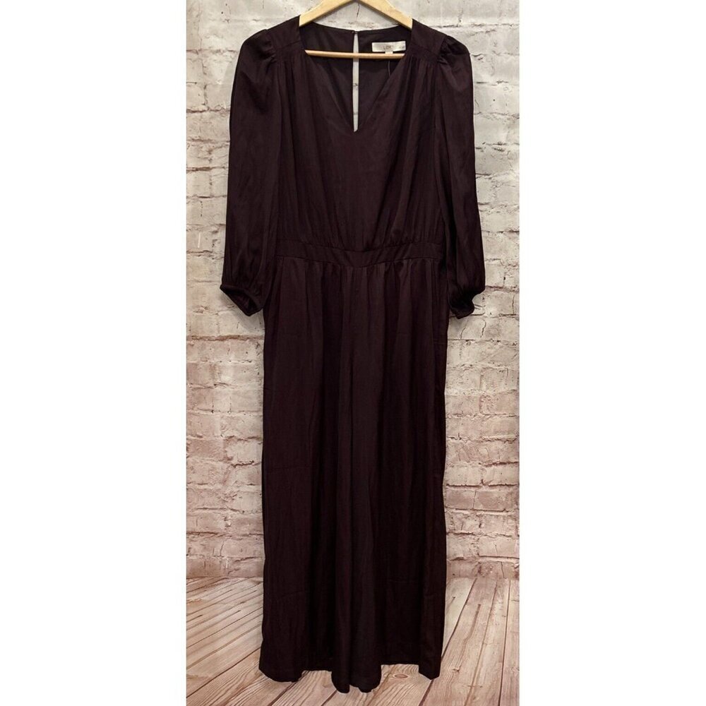 LOFT Womens Drapey V- Neck Jumpsuit Deep Bordeaux Wide Leg Cropped Size 12P NEW